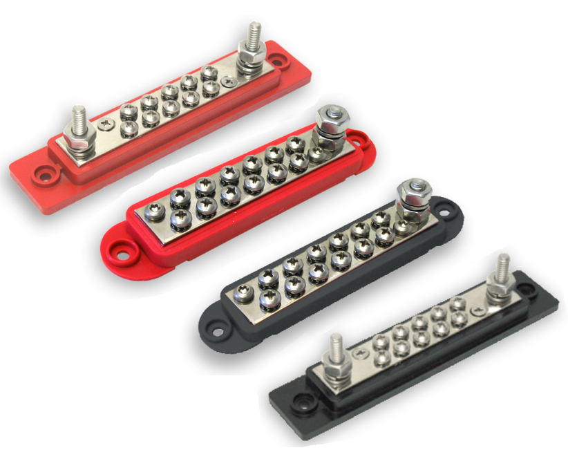 DC Verdeelstrip (busbar) 10 of 12 voudig, zwart of rood